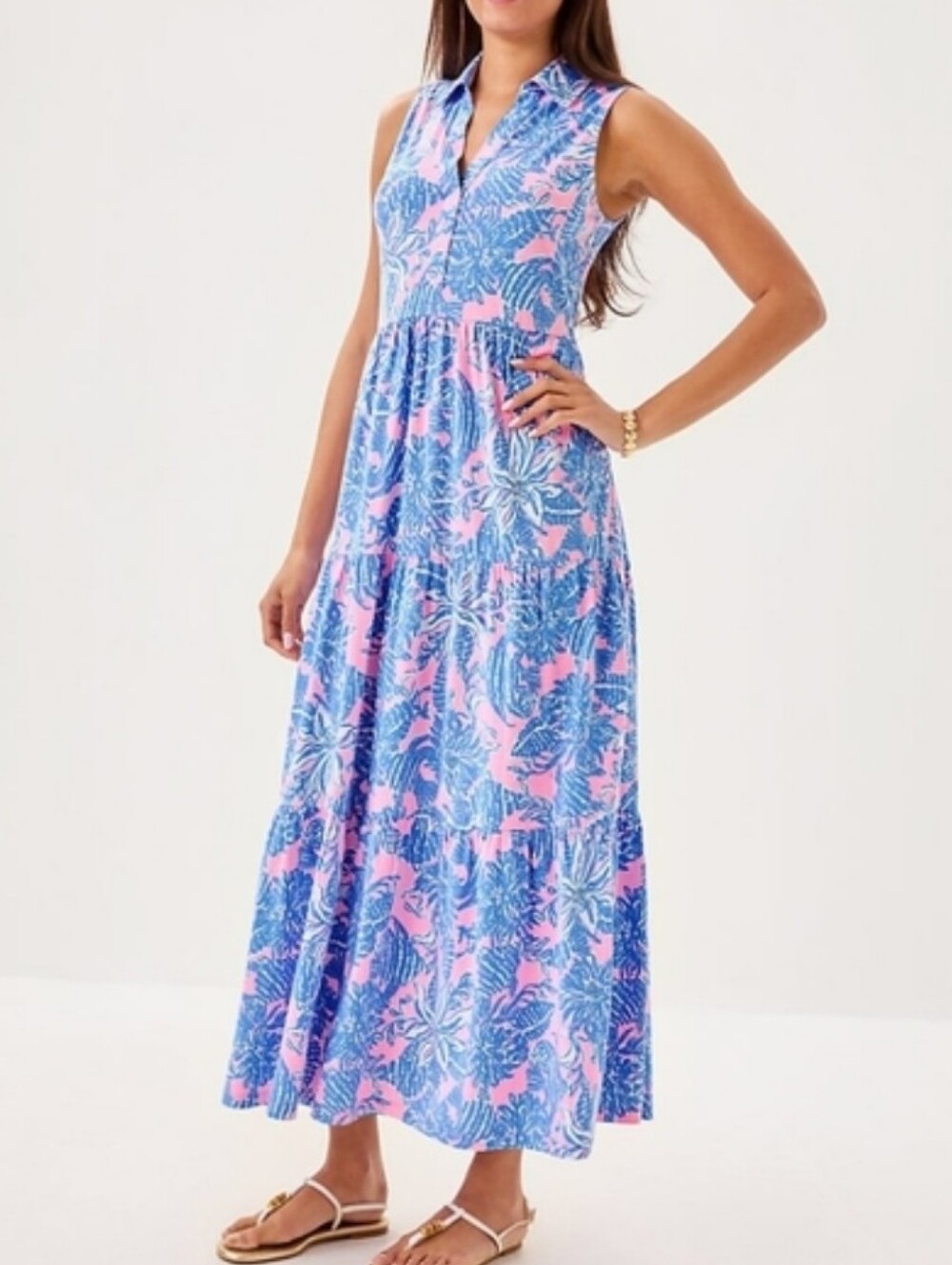 Lilly Pulitzer Riegan Maxi Dress Capri Blue Women's Size L Tiered Preppy Summer - Picture 3 of 14